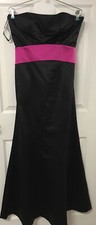 Prom Gown Bill Levkoff Sz 10 Black Strapless Dress Long Pink Waist Sash