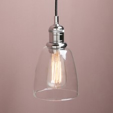 Image of RETRO INDUSTRIAL CLUSTER of 3 PENDANT LIGHT BELL CLEAR GLASS SHADE CEILING LAMP
