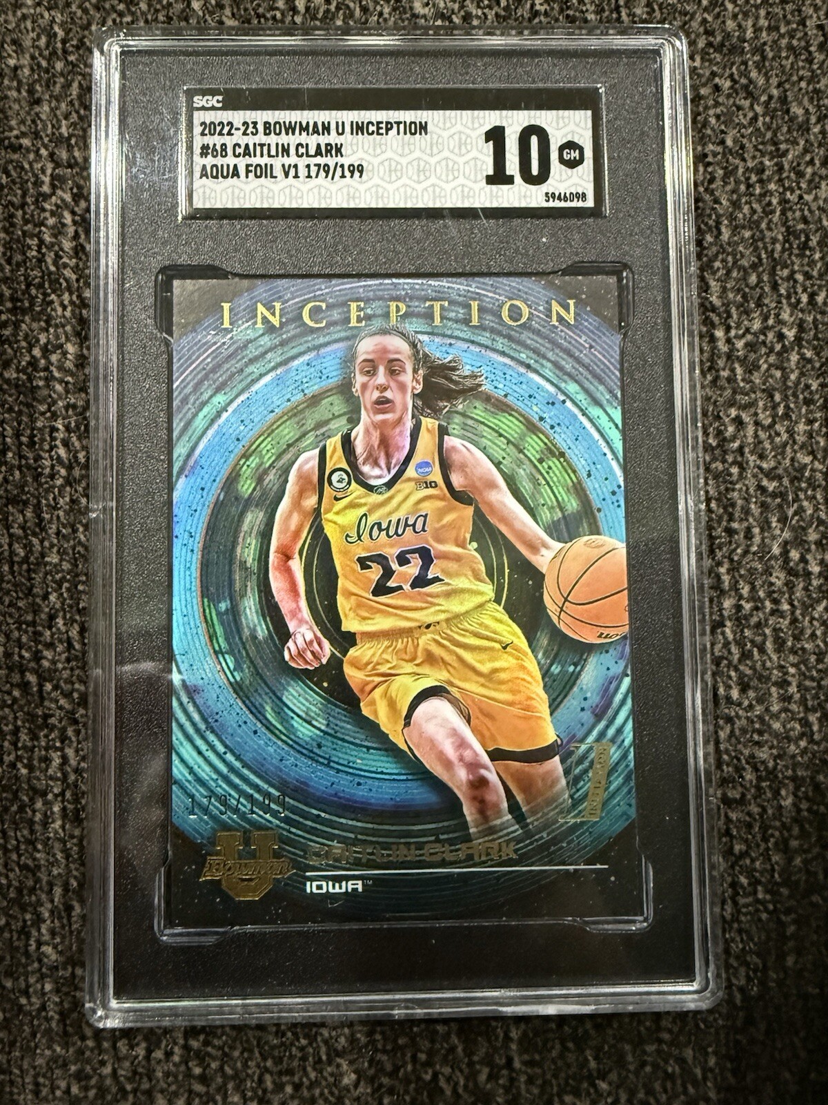 Caitlin Clark 2022-23 Bowman U Inception #68 Aqua V1 Foil /199 SGC 10 Iowa Fever