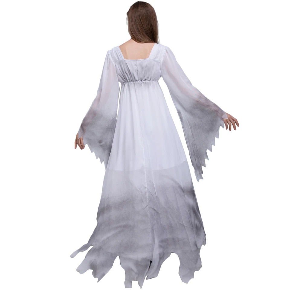 Halloween Women Sheer Mesh Cosplay White Ghost Dress Vampire Bride Costumes - Image 4 of 4