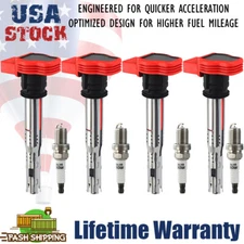 Set of 4 Ignition Coil Pack and Platinum Spark Plug For Audi A4 A5 TT Volkswagen