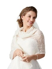 Strick Stola gestrickter Schal Ivory mit Pailletten Brautjacke Jacke Poncho Tuch