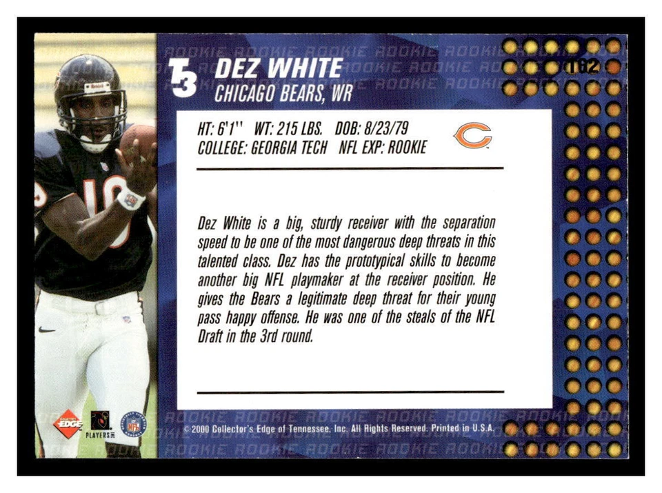 2000 Collector's Edge T3 Retail #162 Dez White - Chicago Bears  Rookie - Image 2 of 2