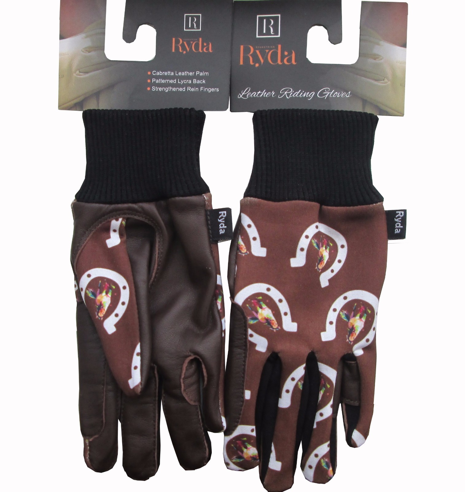 Ryda Childrens Leather Horseshoe Design Horse Riding Gloves Small
