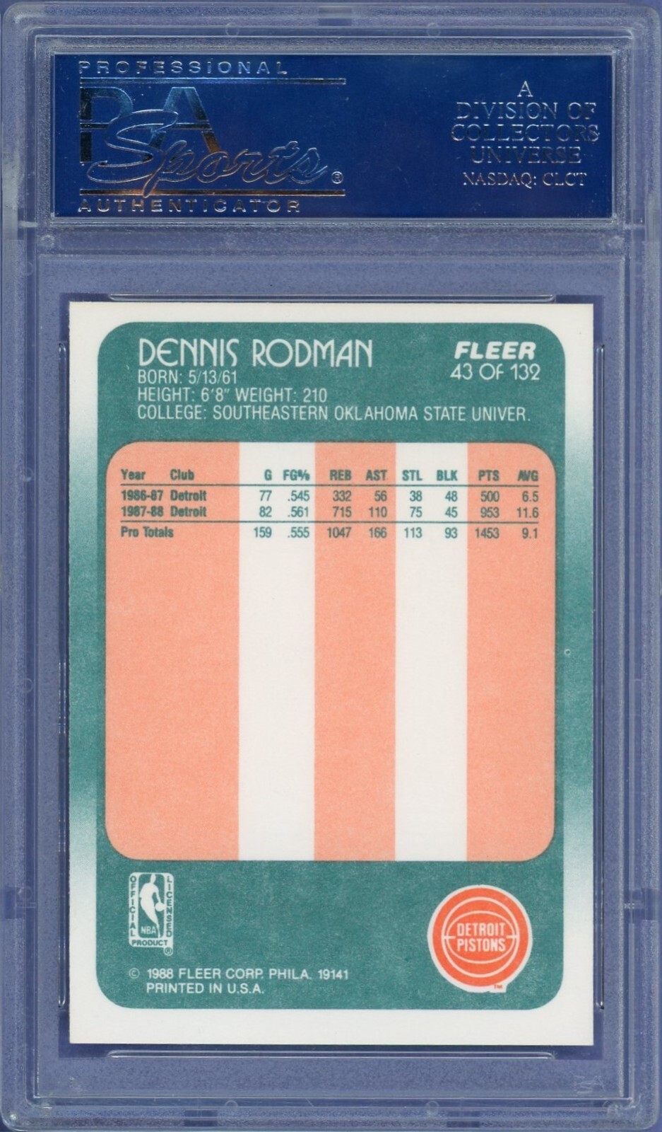 1988 Fleer 43 Dennis Rodman Rookie Autographed Card PSA eBay