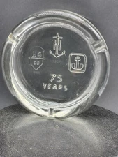 Vintage Anchor Hocking 75 Years Clear Glass Ashtray 5-1/2" HG Co. Advertising 