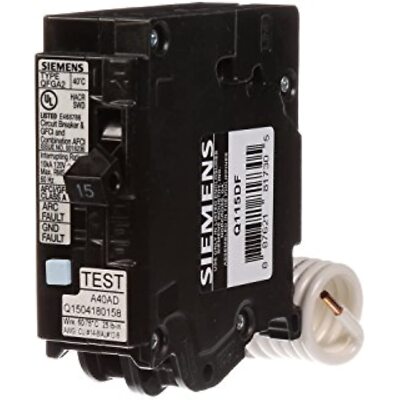 Siemens Q115DF 15-Amp Afci/Gfci Dual Function Circuit Breaker, Plug on Load