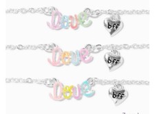 Claire  s Best Friends Silver-tone Love Script Bracelets - 3 Pack