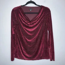 Talbots Women’s Houndstooth Velvet Burnout Cowl neck Top Red Size Small