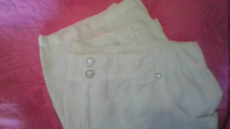 INC 100% Linen White Pants Sz 14 Lace/Rhinestones Wide Leg Resort Wear Beach EUC