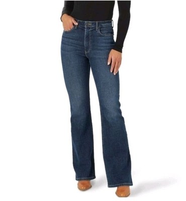 Wrangler Womens High Rise Fierce Flare Jeans Rainbow Stitching Size 6 28x32 NWT 