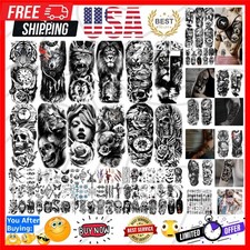 82 Sheets Temporary Tattoo for Men Women Adults, Include 12 Sheets Black 3D H...