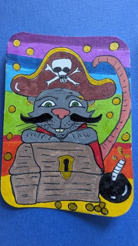 ACEO Pirate Rat Series 5/5 "Scuttler Runt" OOAK Acrylic Marker OOAK Handdrawn