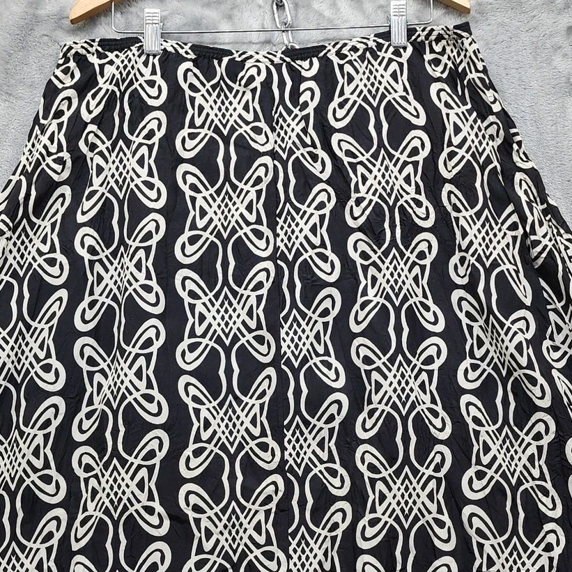 Falda Chico's Mujer 1 M/8-10 Negra Blanca Estampado Boho Seda Pull On Línea A Midi Foto 3 de 4