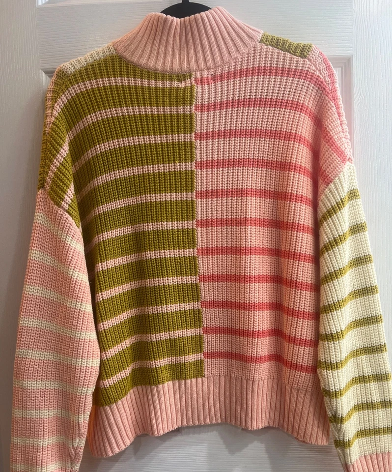 New Easel Women's Clothing Colorful 1/4 Zip Loose Knit  Striped Sweater Small ! - Image 4 of 4