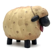 VTG SUZI SKOGLUND ROLY POLY FAT SHEEP BLOSSOM BUCKET FOLK ART FIGURINE 5.5"