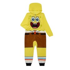 Spongebob Squarepants Fleece Hooded One Piece Pajama Sleepsuit Kids XS 4/5 NEW