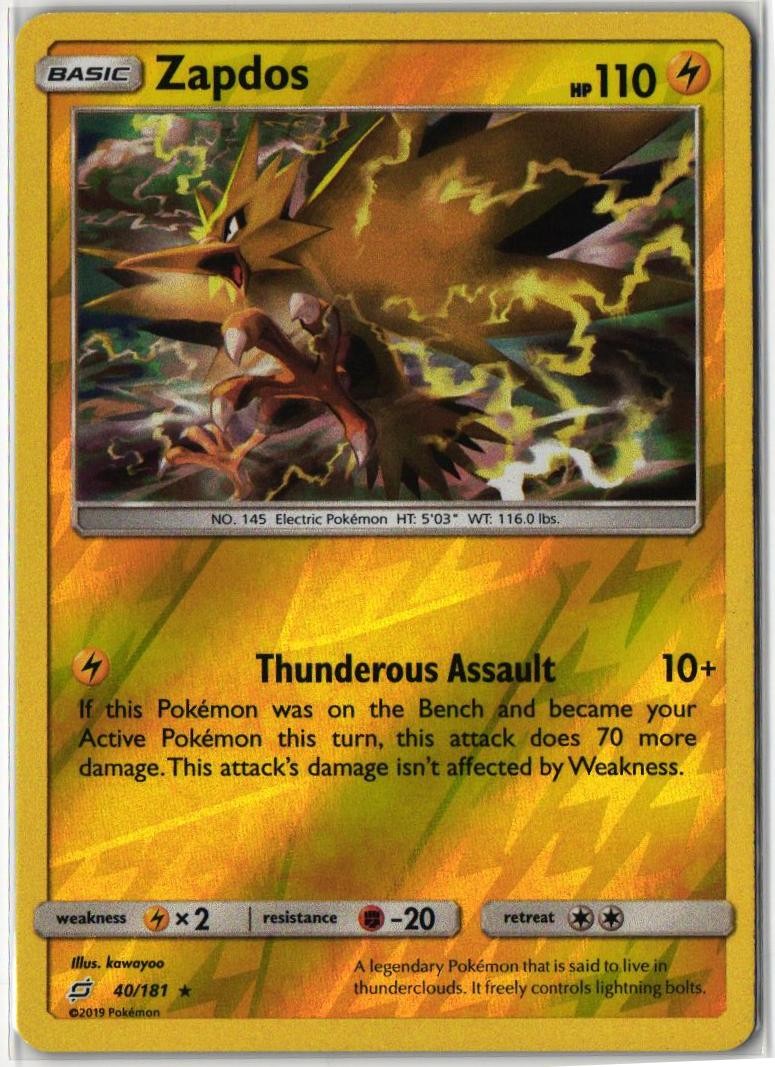 Zapdos #40/181 Rare Team Up Reverse Holo LP Pokemon TCG