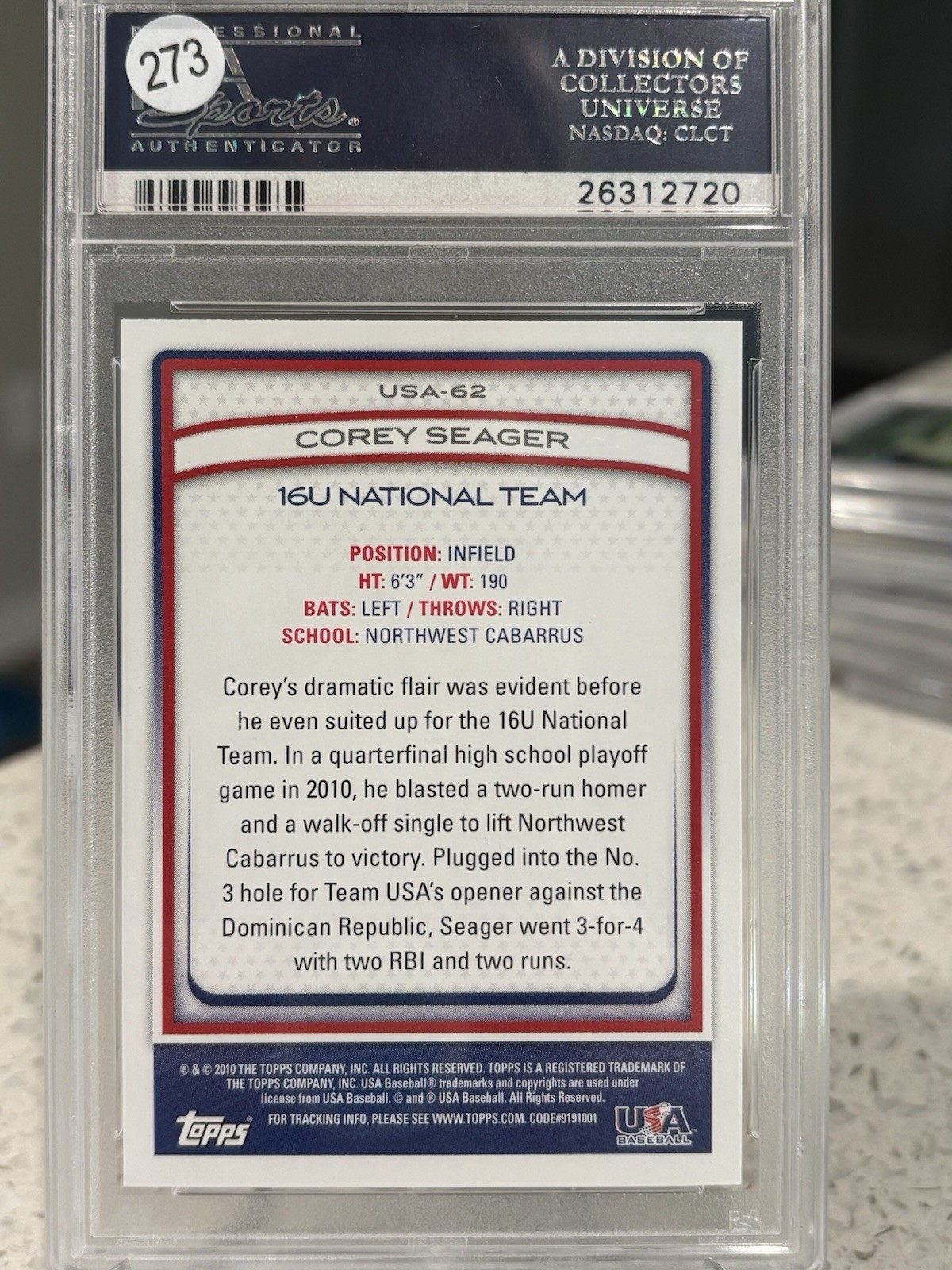 2010 Topps USA Baseball Team - Corey Seager #USA-62 (RC) Combined Shipping Avail view 2