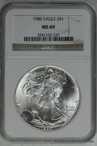 NGC MS69 1986 SILVER AMERICAN EAGLE DOLLAR ASE $1 (BC29)