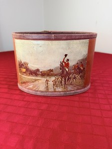 Vtg Fox Hunt Horse Hunting Scene Paper Mache Wastebasket Trash Can Office MCM