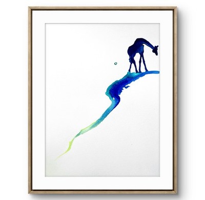 TITA PAINTZ Giraffe Watercolor Minimalist Silhouette Hand Painted Art 9x12 Home