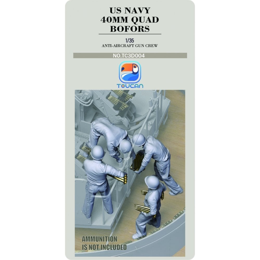 Toucan Models 1:35 U.S Navy Bofors Gun Crew Figure Set 4 Model Kit - TC3D004