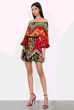 ALICE + OLIVIA Belted Printed Crepe Mini Dress Size Small Oversized 