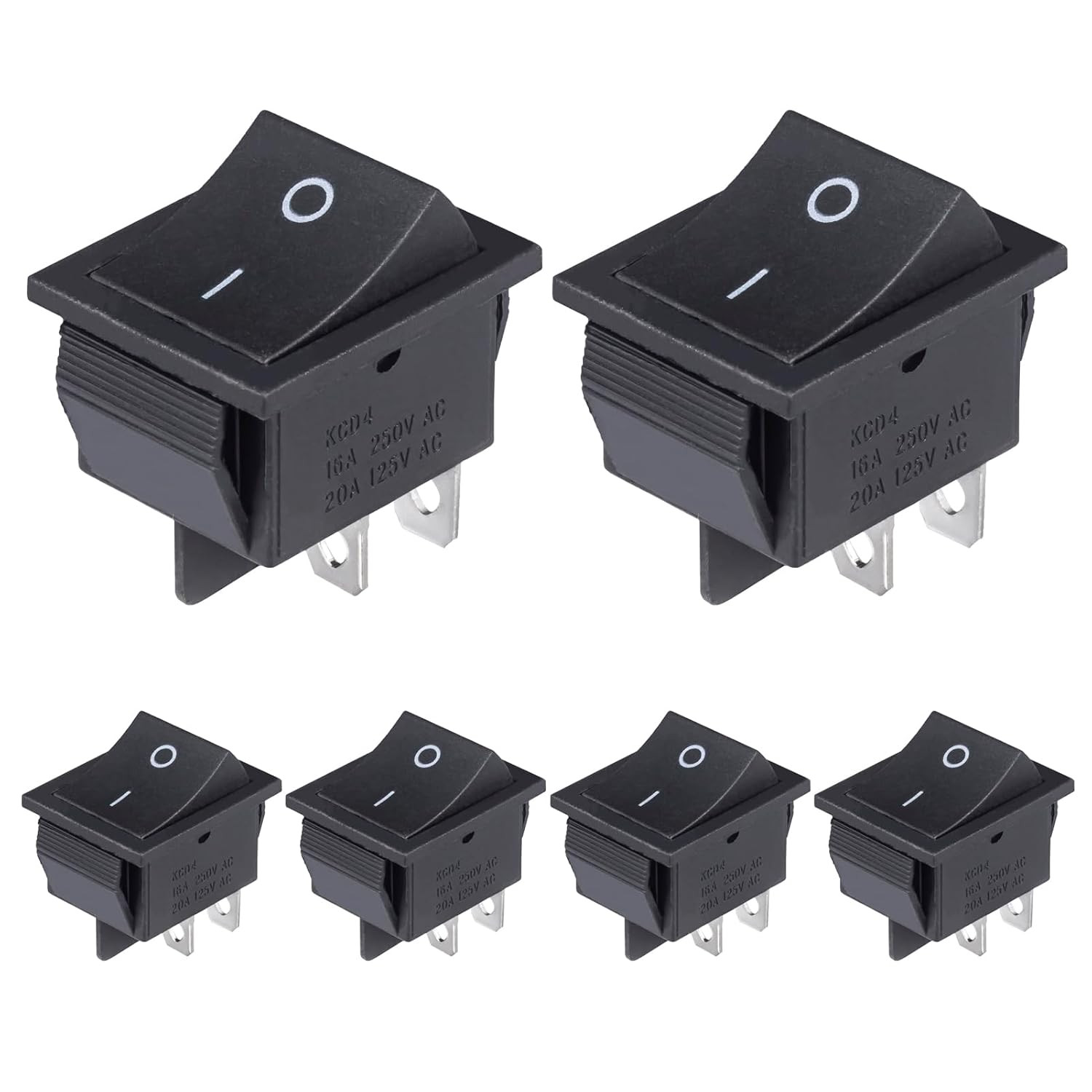 KCD4 Rocker Switch 4 Pin 2 Position DPST on off Black Mini Boat Rocker Switch 20
