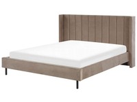 Elegantes Doppelbett Aus Samtstoff 180 X 200 Cm Hohes Kopfteil Taupe Villette