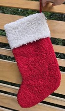 New Fluffy Boucle Red & Cream Christmas Stocking 19 In. Large