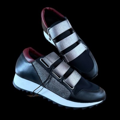 Just Cavalli Women Sneakers EU 37 Black Silver Elastic Strap Designer Italy