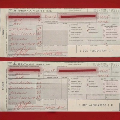 1988 Delta Air Lines Pair of Travel Passes Vintage Very Good Condition