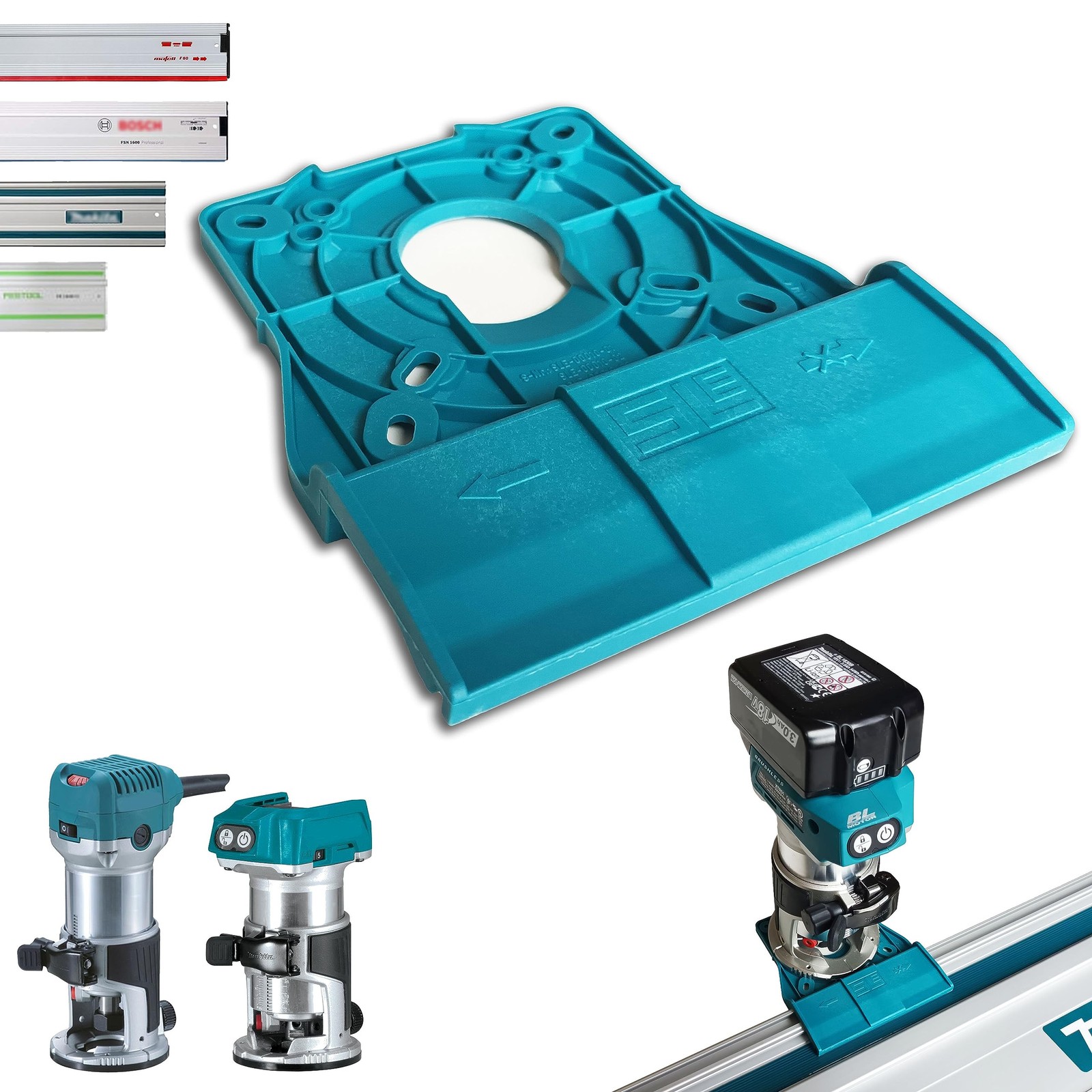 Professional Guide Rail Adapter for Makita DRT50 / RT0700C / RT0702C / Blue