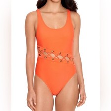Salt & cove lace up Cutout Orange One Piece S...