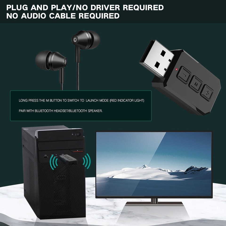 ^BT 5.0 Transmitter Receiver Hands Free Call 2 In 1 USB BT Adapter For ...