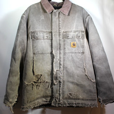 Carhartt Men's Brown/Taupe Jacket Corduroy Collar Thrashed Outerwear, Large