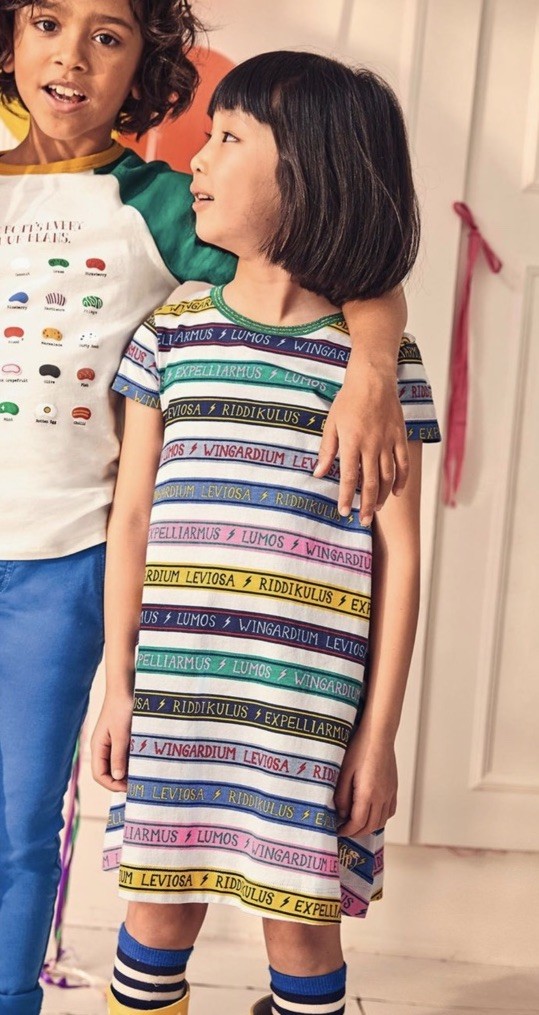 Mini Boden Harry Potter Spell Print Dress 6–7 Colorful Striped Skater