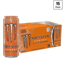 Monster Energy Ultra Sunrise, Sugar Free Energy Drink, 16 Fl Oz (Pack of 15)