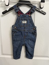 OshKosh B  gosh Baby Denim Overalls Size 6M Blue Jean Plaid Lined Classic