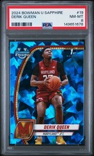 2024-25 Bowman University Chrome Sapphire Derik Queen #19 Terrapins PSA 8