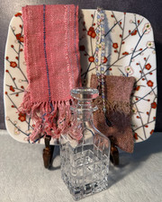 Mother’s Day Gift SET w/Cherry Blossom Tray, Handwoven scarf, Crystal Decanter