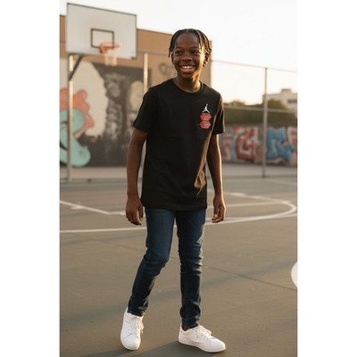 Jordan Boys Air Eleven Graphic T-Shirt Black Red White 95F112-023 Size M 10-12Y