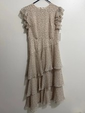 NWT Mikael Aghal Beige Multicolor Floral Ruffle Dress Womens 8