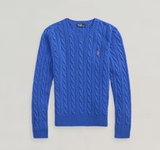 NWT Polo Ralph Lauren Blue Cable Knit Wool Cashmere Sweater Women  s M Crewneck