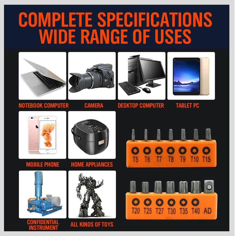 HORUSDY 14-Piece Tamper Resistant Star Bits, S2 Alloy Steel, T5 - T40 Security T - Image 3 of 4