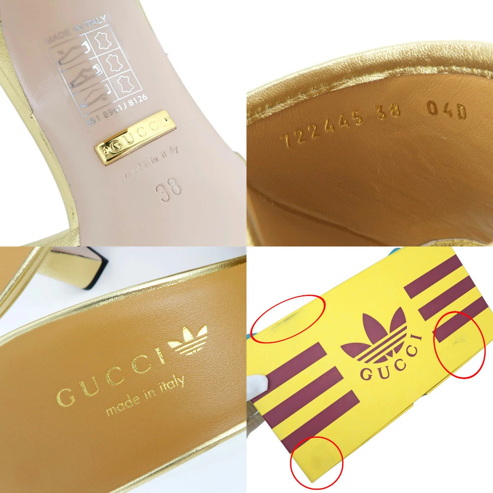 GUCCI Adidas Collaboration Sandals GBlack 722445 Size 38 Mule Heel Logo Ladies W thumbnail 9