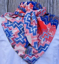 Wild Rag Scarf Western Cowboy Scarves Buckaroo Bandanas white coral blue 40"