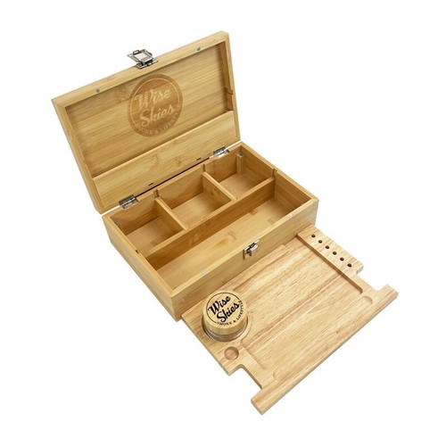 Bamboo XL Special Wooden Rolling Box Glass Jar Free Wise Skies Box Stash - Picture 2 of 5