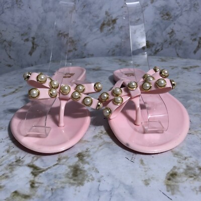 Its Women's Size 8M Shoes Pink Gold Studded Slides Open Toe